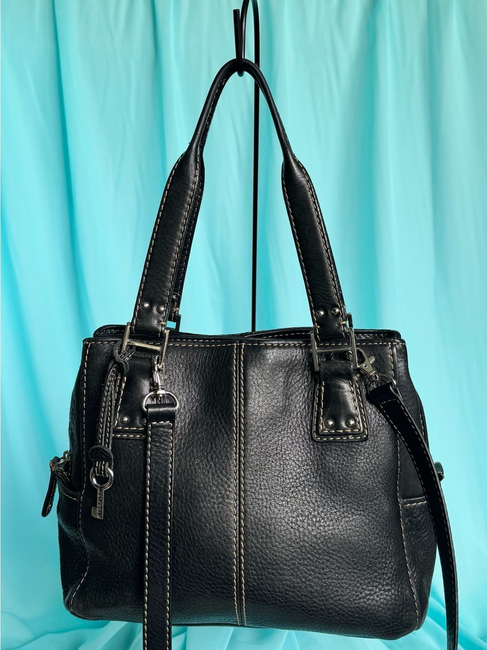 FOSSIL PEBBLED Leather Shoulder Bag BLACK Purse Handbag Blackburn Medium 75082